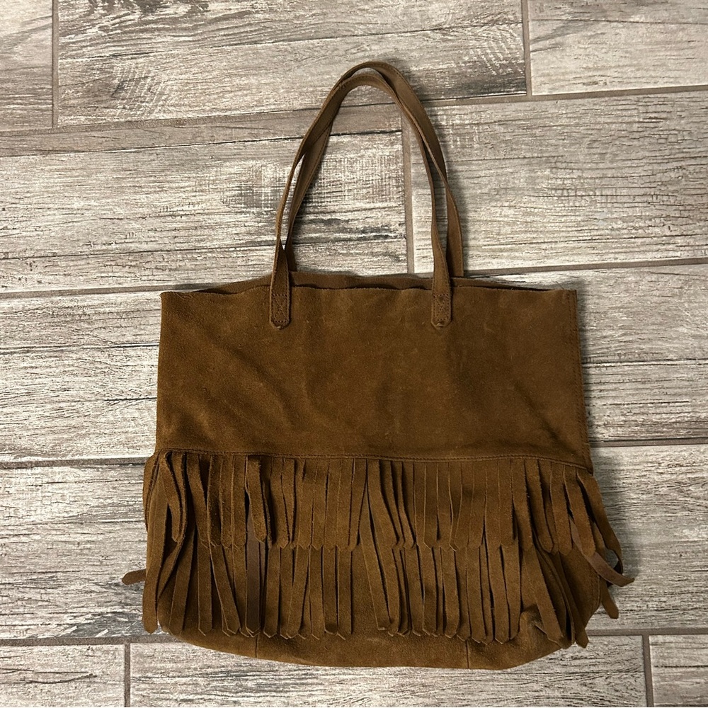 Madewell The Transport Tote: Suede Fringe Edition brown leather